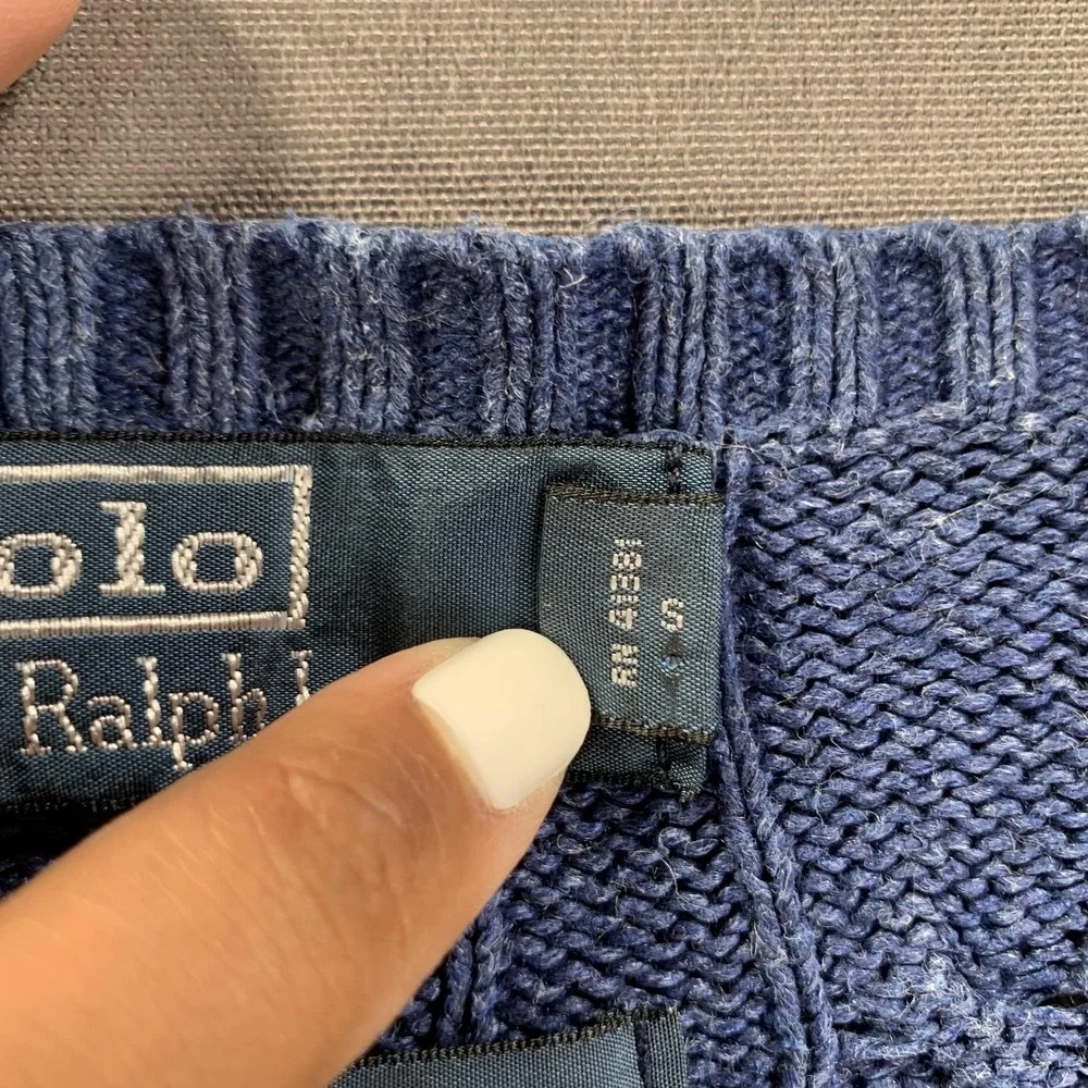 Polo By Ralph Lauren Sweater Mens XL Blue 100% Silk Cable Knit Crewneck Pullover